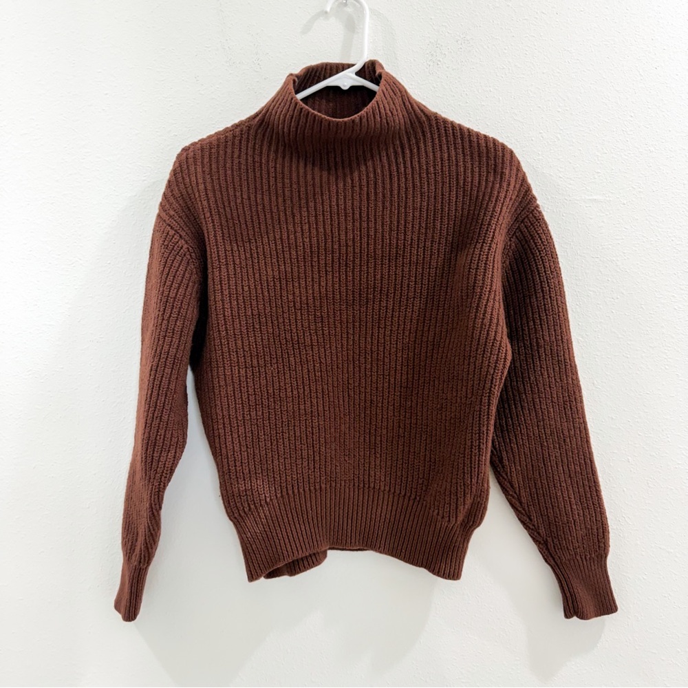 Aritzia Wilfred Chocolate Brown Mockneck Turtleneck Sweater S Merino Wool - Picture 3 of 5